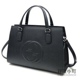 Gucci Soho Leather Top Handle Bag Black Calfskin Interlocking GG Tote